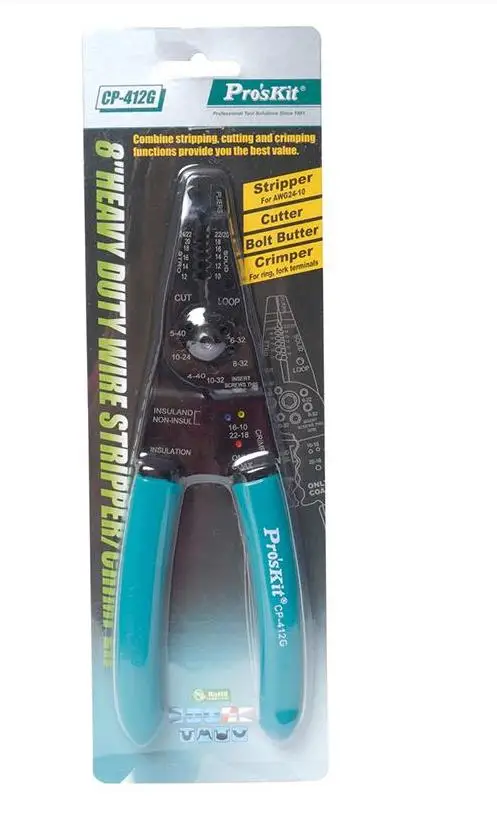 Proskit wire stripper electrician cable cutter stripper wire puller pliers multifunctional cold terminal crimping pliers CP-412G