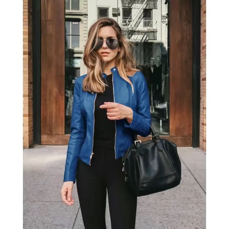 

Женская велосипедная куртка из искусственной кожи, верхняя одежда на молнии, женская короткая тонкая куртка на весну и осень, 2022