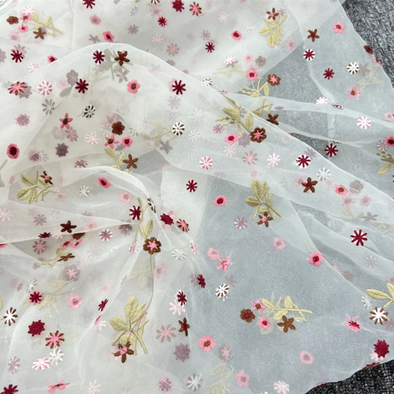 3/5/10yard Colorful Floral Embroidered Organza Fabric Sheer Voile Gauze Cloth for Dressmaking Black White By the Yard - купить по