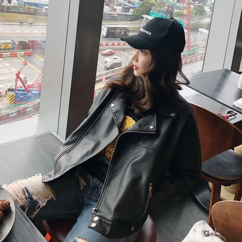 spring  autumn clothing pu skinny leather jacket women's short Korean  student chic motorcycle leather jacket women's coat