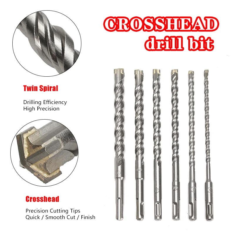 

210mm 6/8/10/12/14/16mm SDS-plus Crosshead Twin Drill Concrete Cement Wood Drilling Round Shank Twist Electric Hammer Drill Bit
