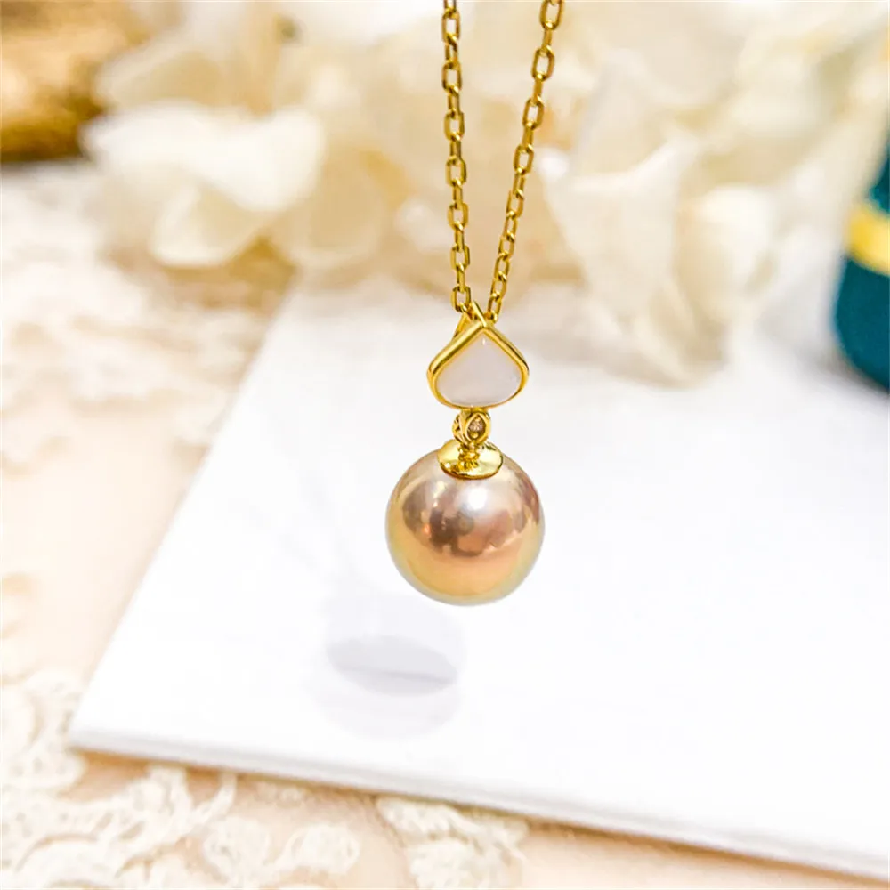

DIY Pearl Accessories S925 Sterling Silver Pendant Empty Holder K Gold Jade Necklace Pendant with 8-13mm Round Oval Beads