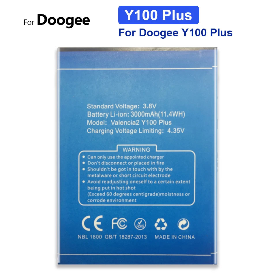 

Replacement Battery for Doogee Y100 Plus and for Valencia 2 Valencia2, Tracking Number, 3000mAh