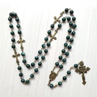 handmade vintage rosary alloy virgin cross beaded jesus round beads chain necklace fashion religion jewelry accessories gifts