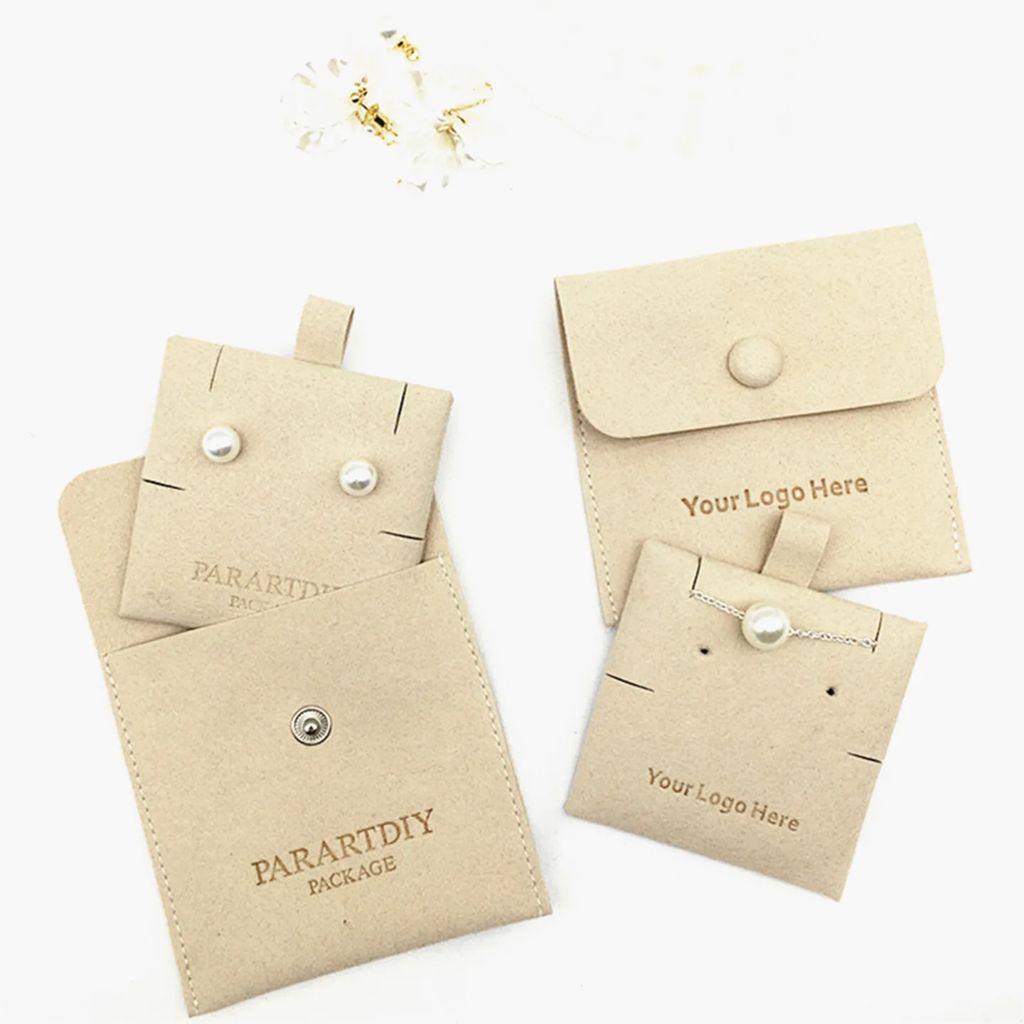500 pieces of ivory color bulk per sonalized jewelry packaging bag necklace clip custom logo envelope bag jewelry bag microfiber