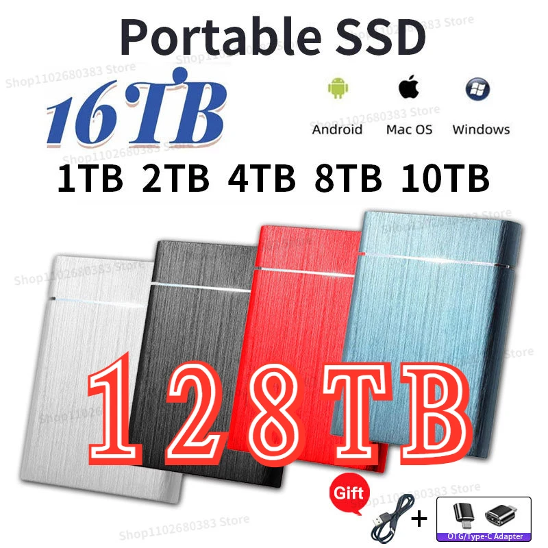 

128TB 2TB Hard Disk Portable SSD TypeC External Hard Drive 4TB 8TB 16TB 32TB Large Capatity Mobile Solid State Drive For Laptops