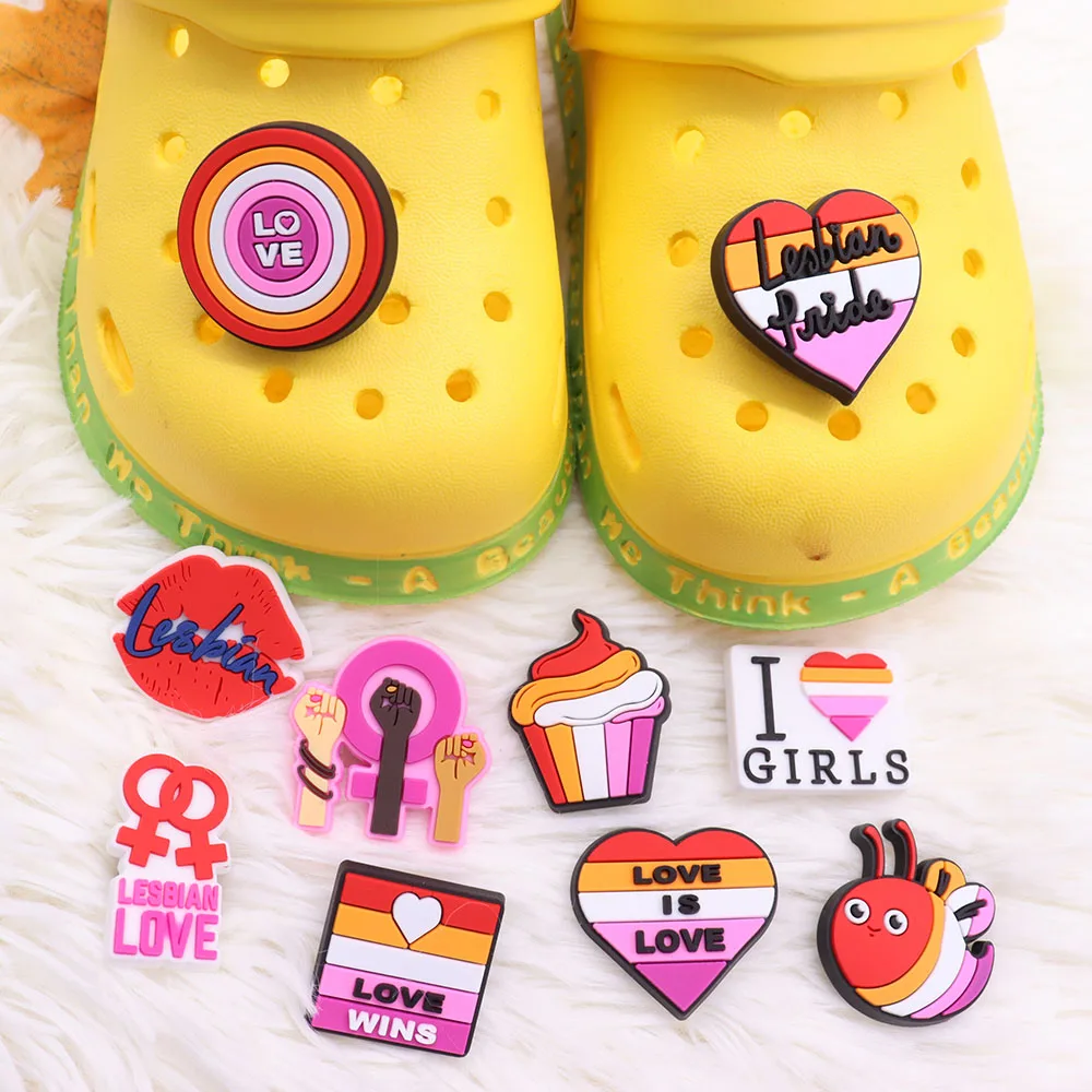 

1pcs I Love Girls Shoes Accessories Woman Pride DIY Garden Sandals Buckle Decorations For Croc Jibz Charm Party Gift