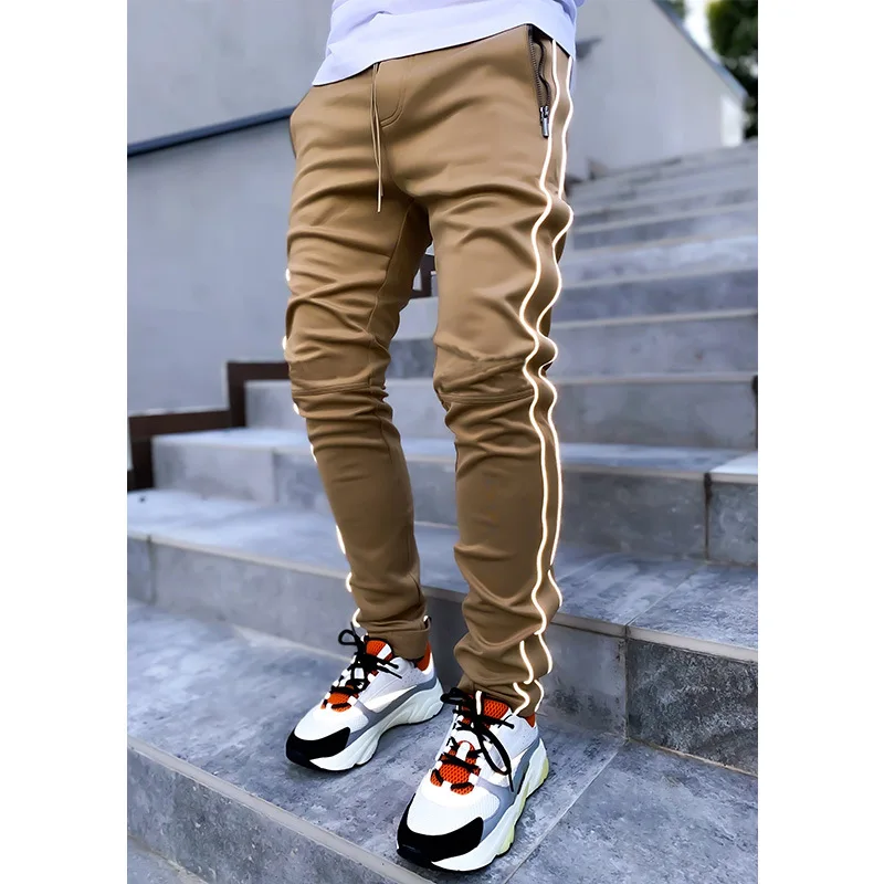

2022 new men's pants men's jogging pants solid color trousers reflective models multi-pocket zipper pants sweatpants men's pants