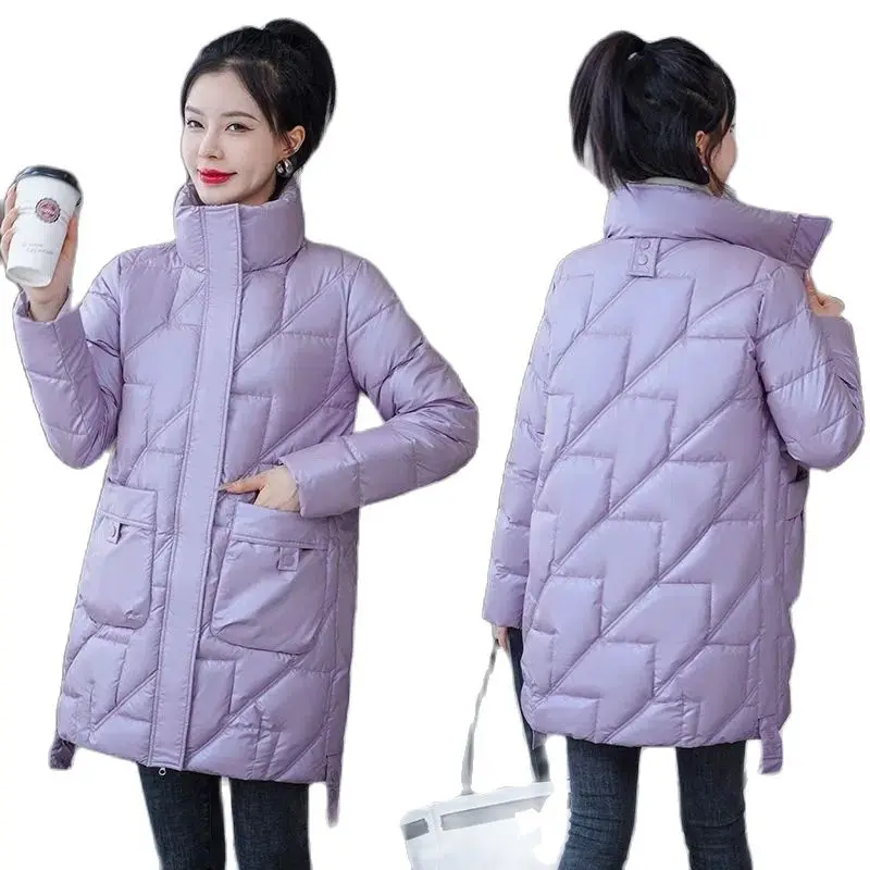 

2023 NEW Cotton-Padded Clothes Female Fashion Shiny NO WASH Down Cotton Jacket Women's Winter Coat Parkas Korean Style Outerwear