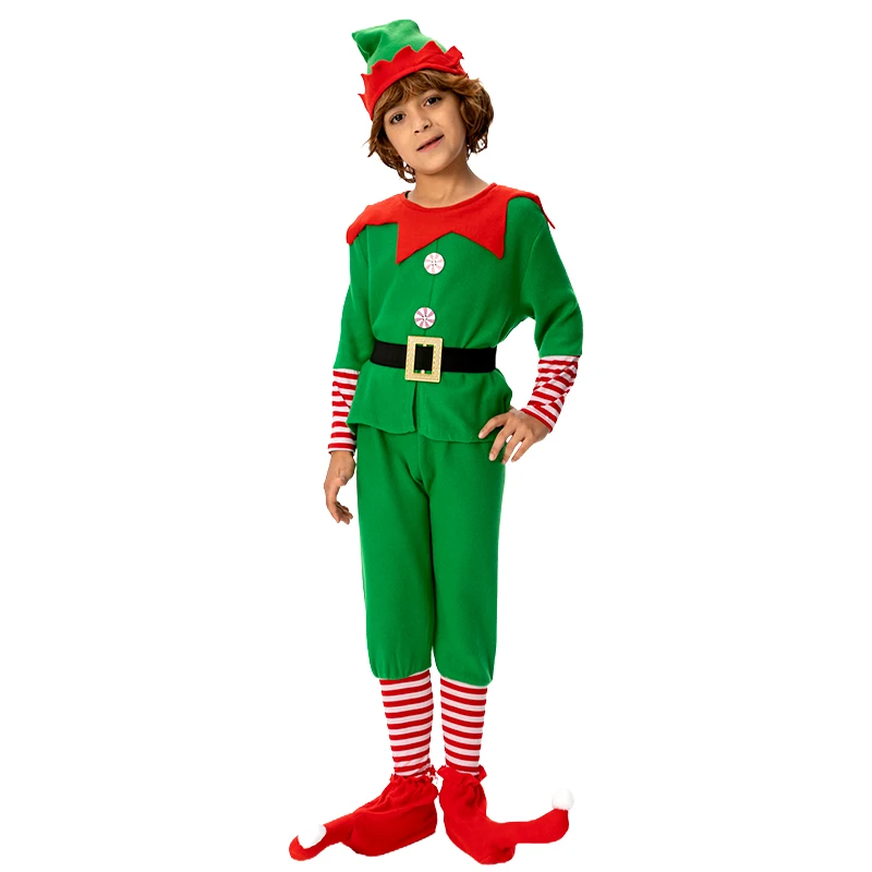 2024 Рождественские костюмы эльфа для детей и взрослых зеленого Санта-Клауса