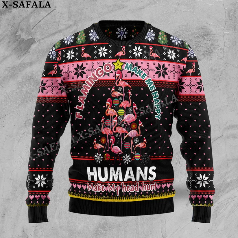 Смешные свитера в виде фламинго веселые Джемперы на Хэллоуин и Рождество