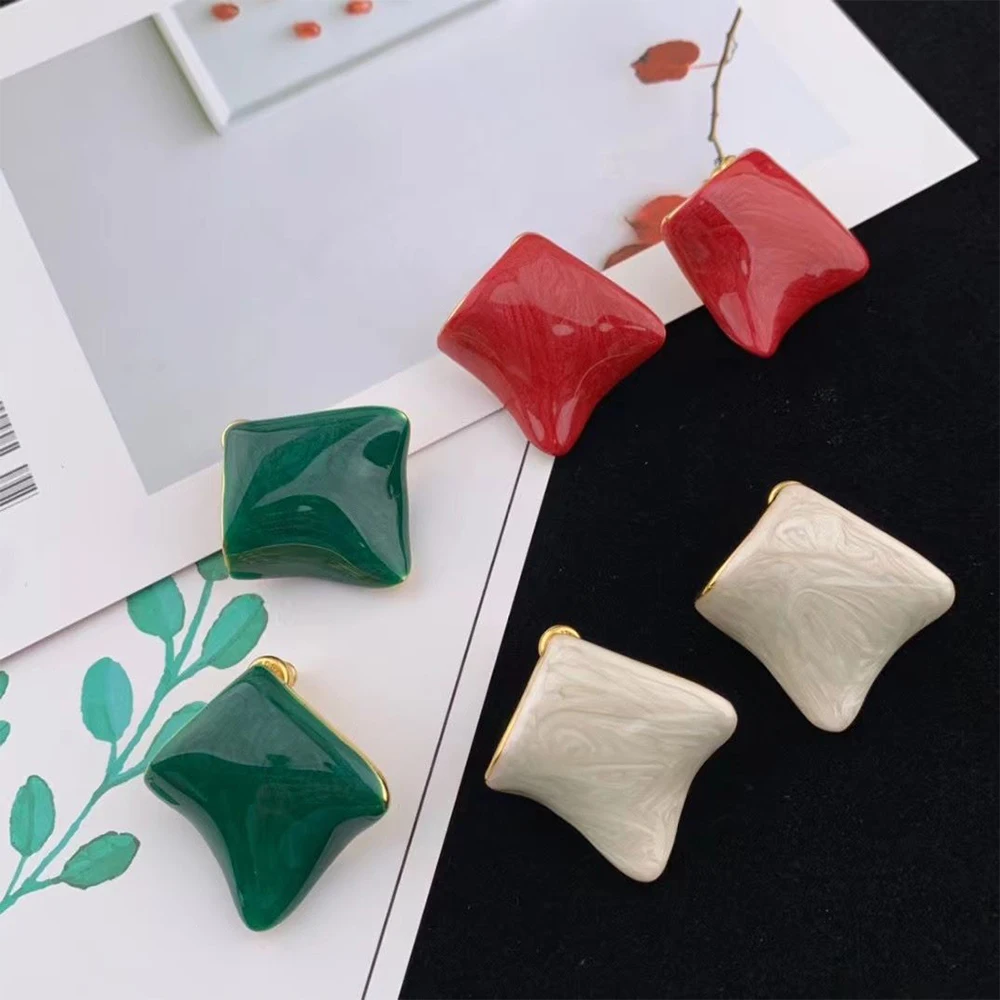 

Vintage Temperament Minimal Style Drop Glaze Enamel Square Circle earrings for woman's Upscale Jewelry women accessories