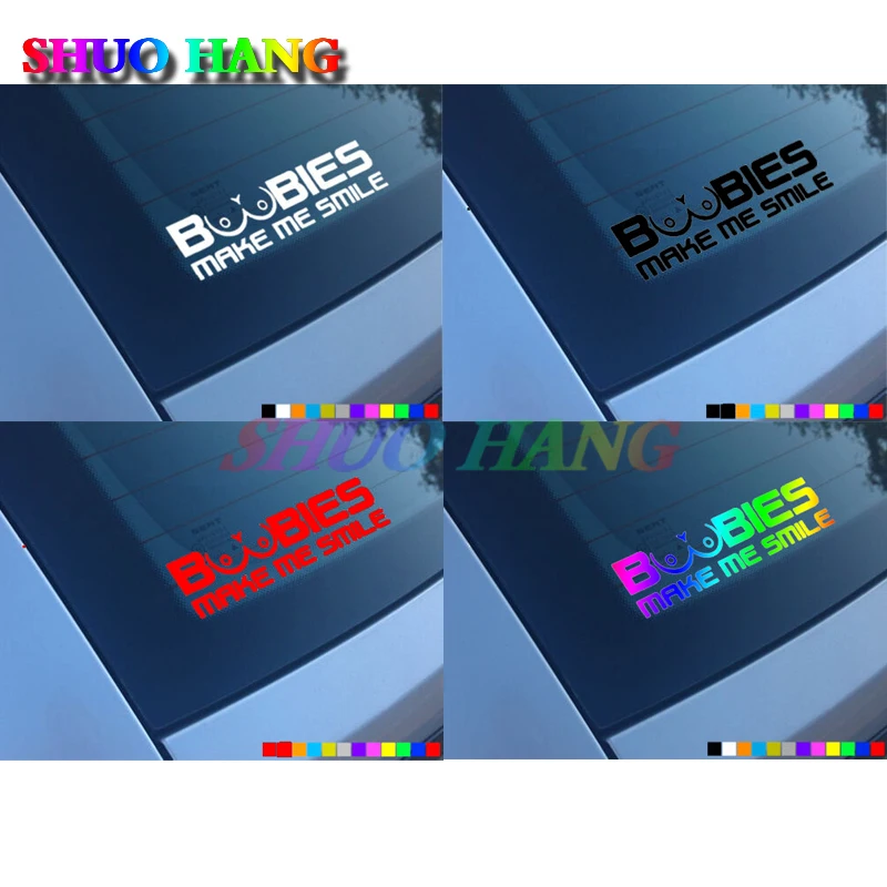 Забавные наклейки на автомобиль BOOBIES MAKE ME SMILE, виниловые наклейки на автомобиль с изображением грубой груди, виниловые Автозапчасти для багажника, гоночного мотоцикла, автомобиля, ПВХ