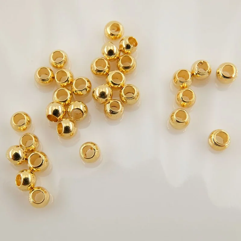 50 Pcs/bag 14k Gold Coated Brass Round Beads Through Holes Electroplated Real Gold DIY Necklace Bracelet Accessories Do Not Fade