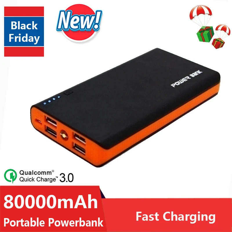 

80000mAh Smartphone Power Bank Portable Charger 4 USB Fast Charging Outdoor Travel External Battery for IPhone Xiaomi Samsung