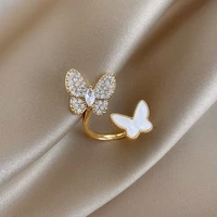 2022 new shiny crystal double butterfly adjustable rings fashion temperament versatile open rings elegant ladies jewelry