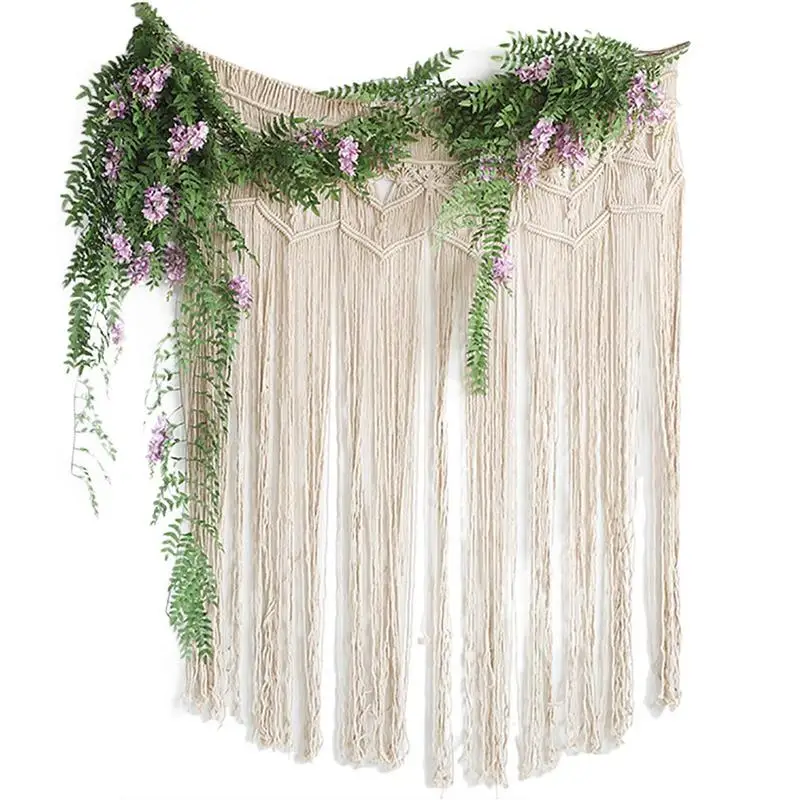 

Bohemian Macrame Wall Hangings Bohemian Beige Geometric Wave Art Decor With Tassel Handmade Rope Macrame Indoor Wall Hanger