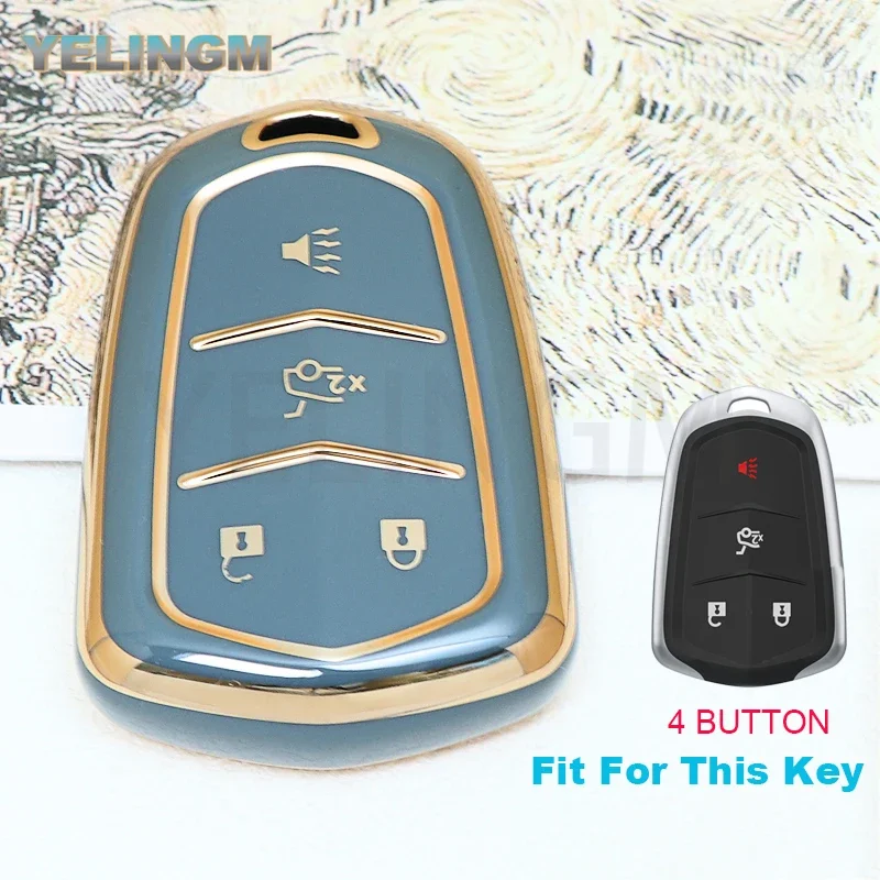 Чехол для автомобильного ключа из ТПУ с 4 кнопками Cadillac ATS CT6 CTS DTS XT5 Escalade ESV SRX STS XTS