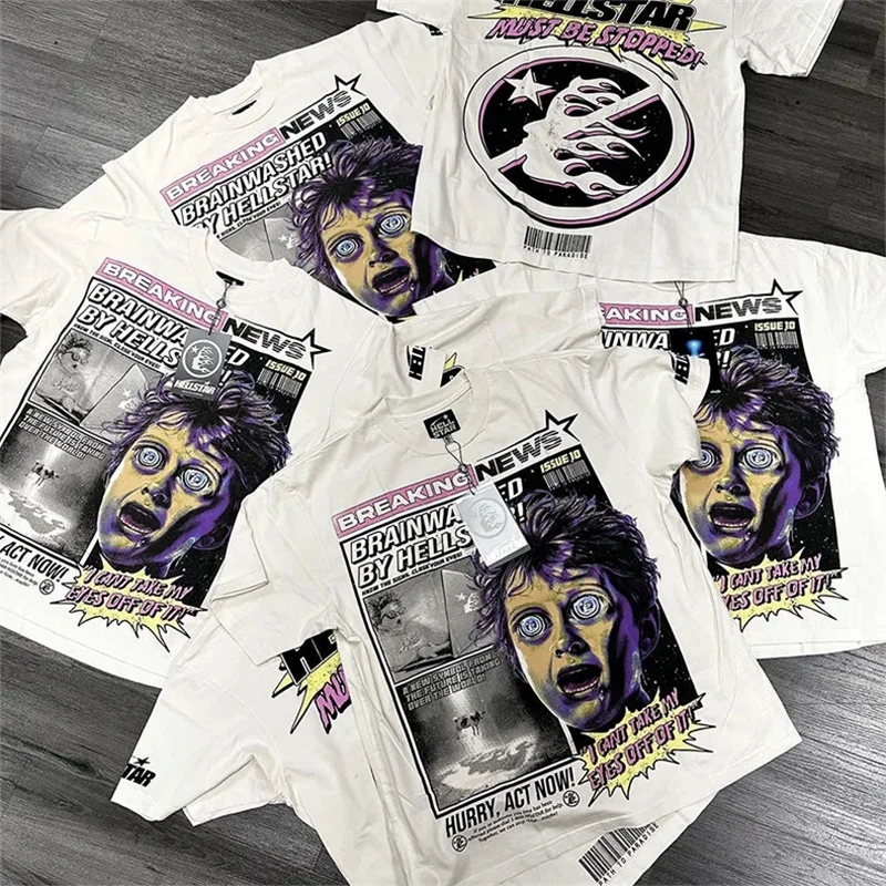 

Хлопковая футболка Hellstar с рисунком ярких цветов, топ с коротким рукавом в стиле Ultra Fire White 1:1