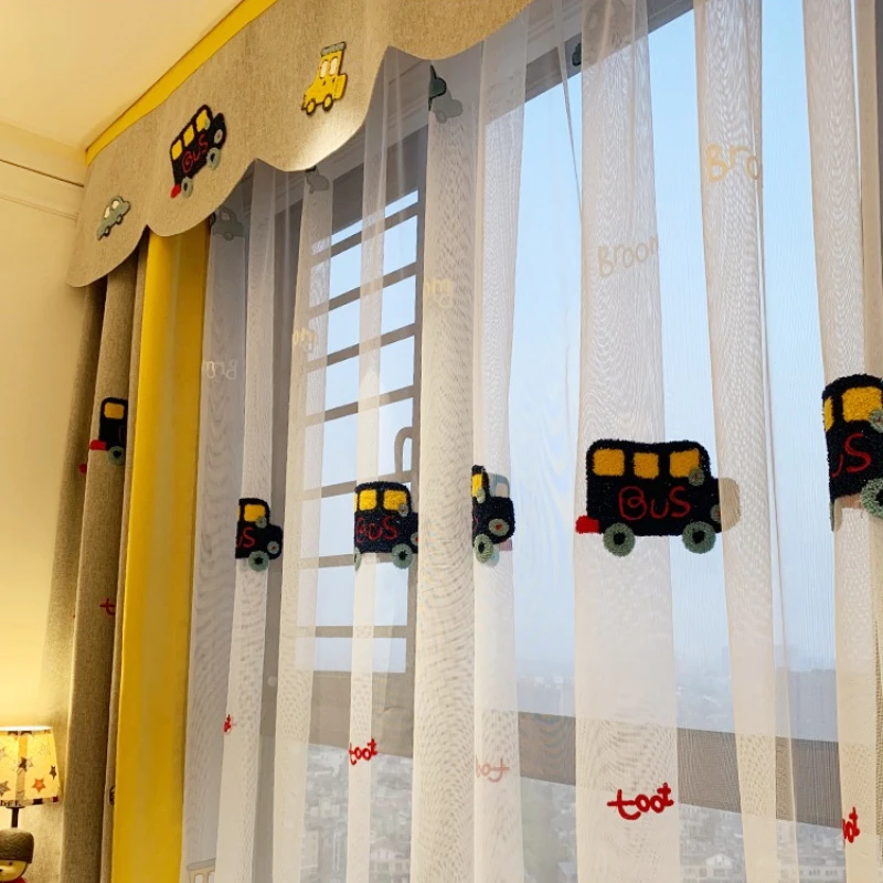 Children's Room Blackout Nordic Cartoon Cute Boy Girl Car British Style Warm Comfortable Curtains for Living Dining Bedroom |