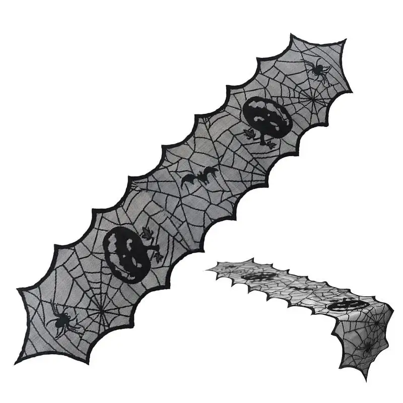 

Halloween Table Runner Black Lace Cover Runner With Bat Pumpkin Spider Web Design Halloween Table Topper For Indoor Outdoor Home