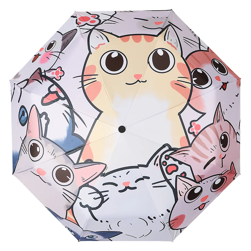 

Children Umbrella Automatic Sunscreen Black Coating Cute Cat Claw Women Three-Folding Umbrella Rain Girls Umbrella