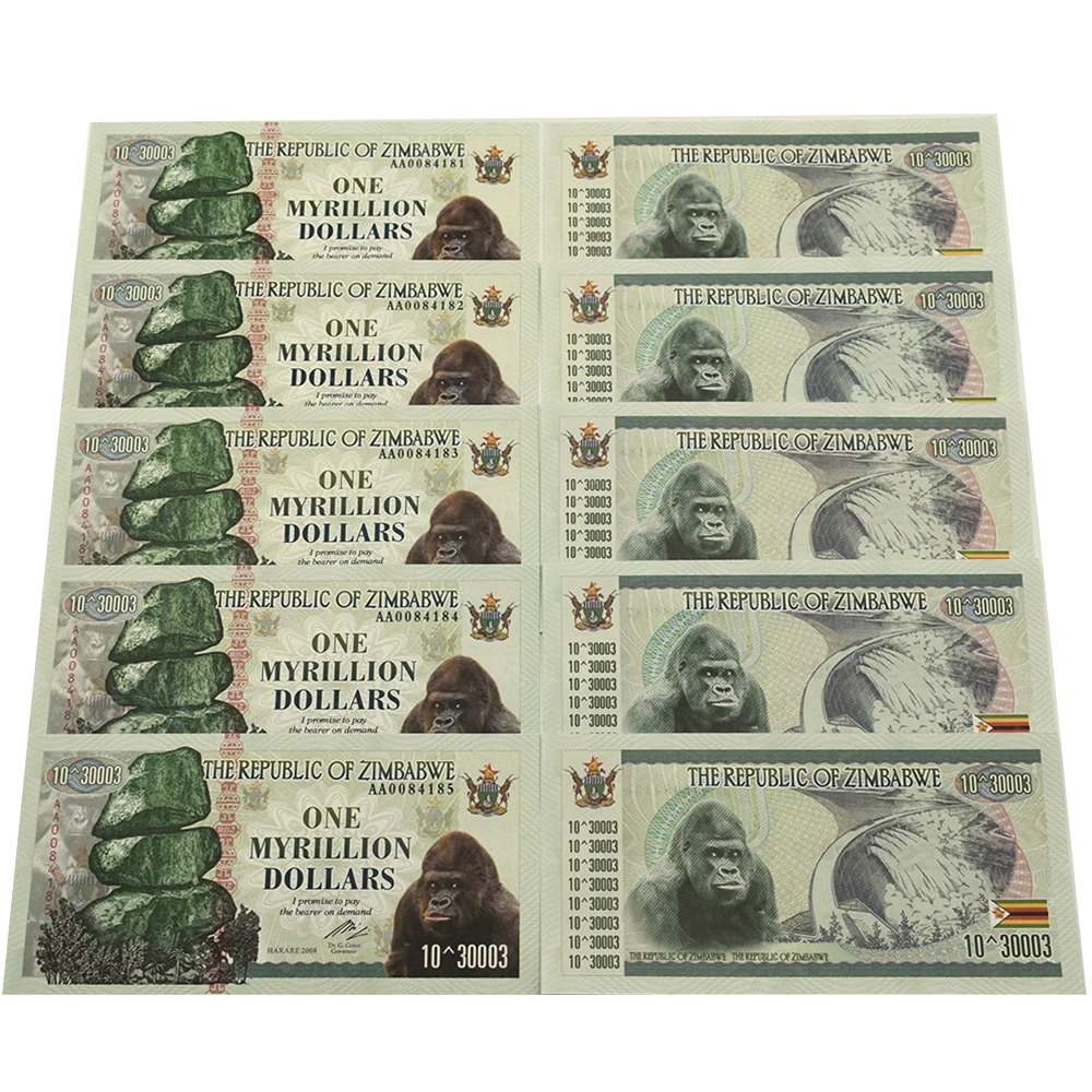 

Zimbabwe Paper Money ONE MYRILLION DOLLARS Serial Banknote with Fluorescent Effect Fake Money Fans Collection Support Wholesale