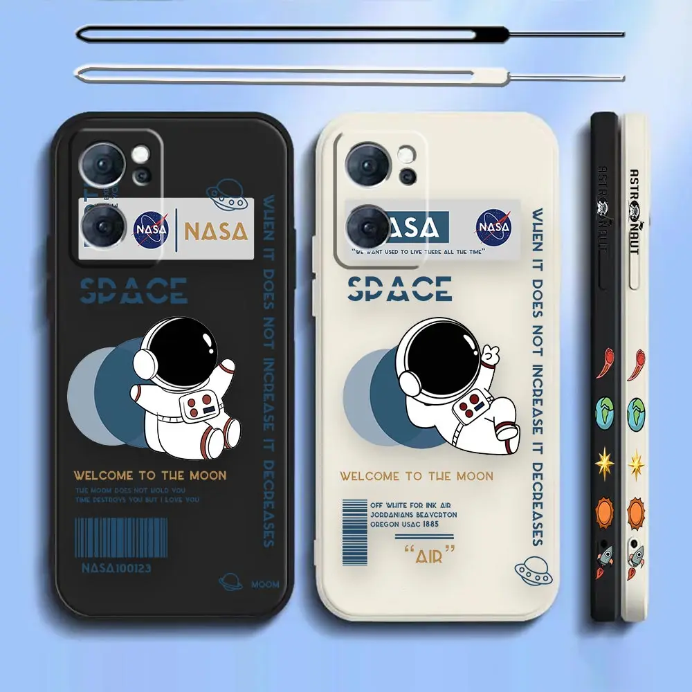 

Space Voyage Astronaut Case For OPPO Reno 4 4SE 4Z 4F 3 2 2F 2Z ACE Z Pro Lite 4G 5G Liquid Silicone Left Rope Cover Funda Cqoue