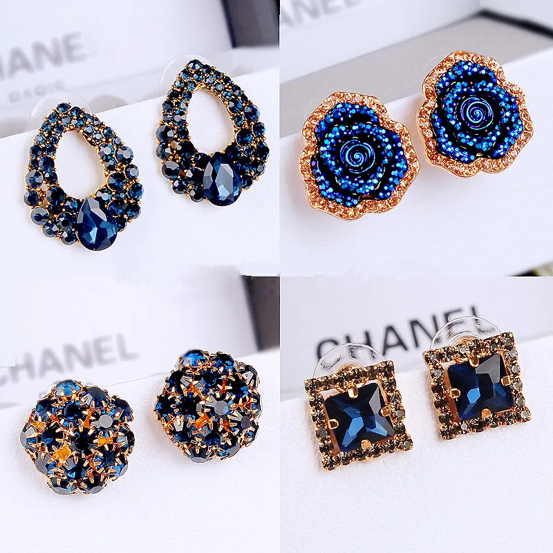 

2022 New Blue Earrings Charm Water Drop Rose Earrings Alloy Jewelry Wedding Girl Party Gifts