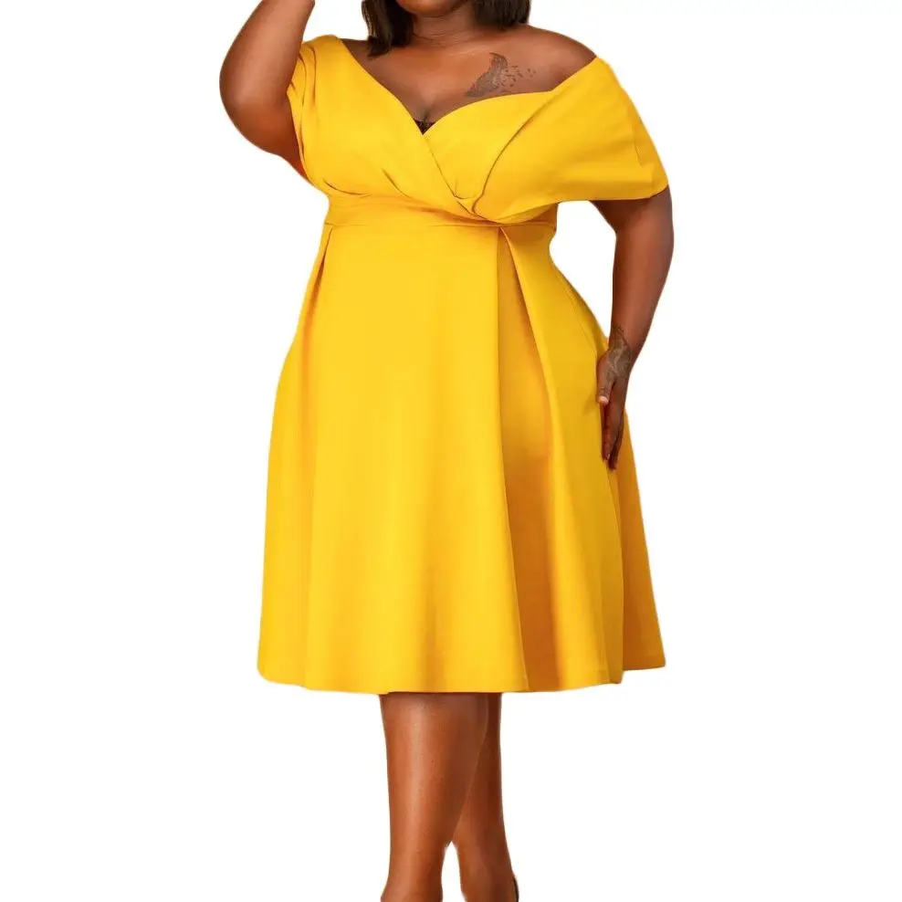 

Новая стильная африканская женская одежда Дашики для отдыха элегантное модное однотонное присборенное поясное платье для офиса для женщин