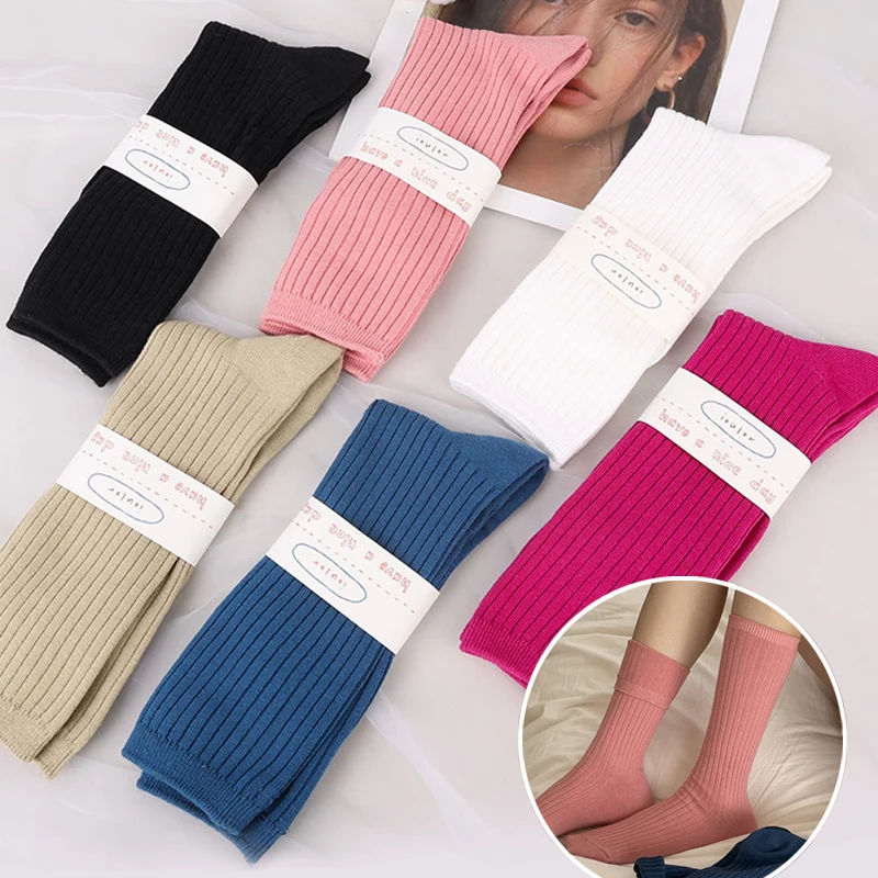 

Women Knee High Socks Korean School Girls Fashion Solid Autumn Winter Long Loose Sock Vintage Soft Elastic Long Warm Boots Sock