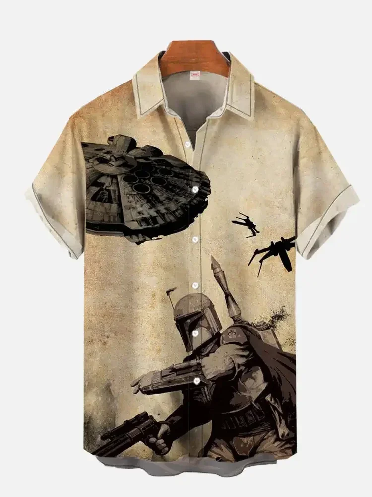 Casual Fashion Men's Summer Shirt Ukiyo-e Retro Masked Samurai Landscape Painting Digital Print Short Sleeve