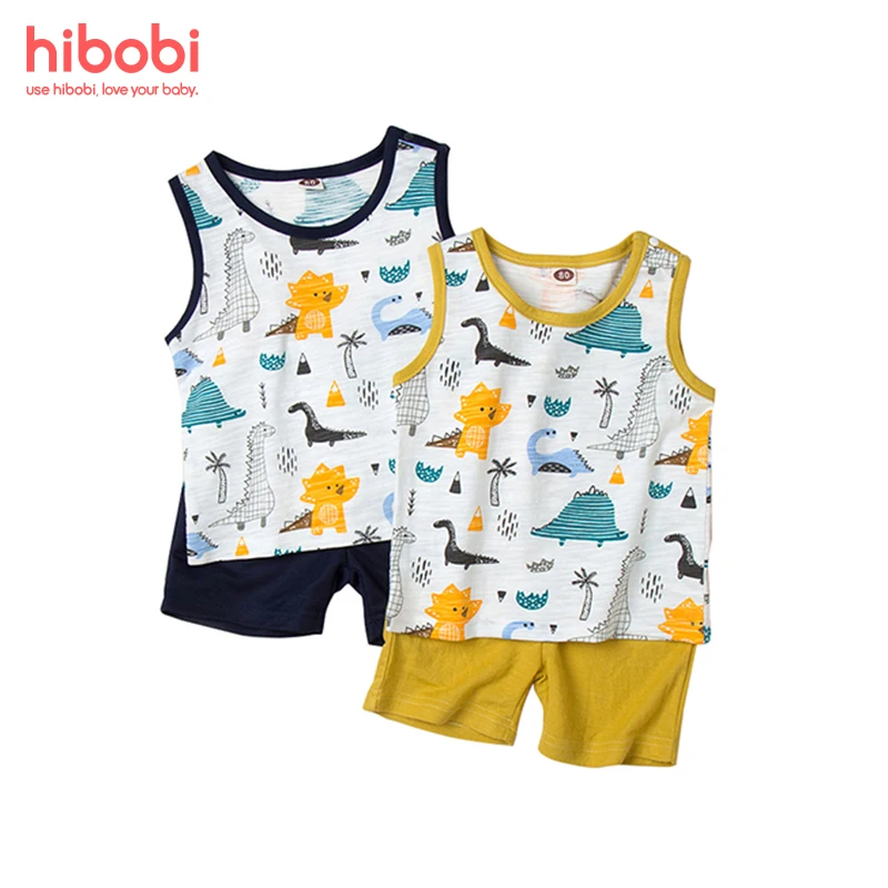 

hibobi Baby Boys Clothing Set Summer 2 Pcs Baby Boys Clothes Infant Boy Dinosaur Pattern Sleeveless Vest & Shorts Baby Tops