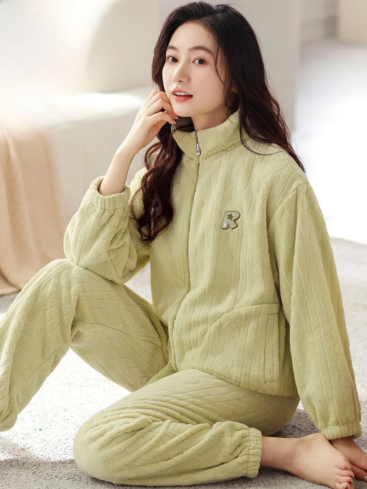 Langsha пижамы из кораллового флиса женские осенне-зимние утолщенные фланелевые на