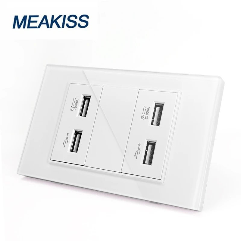 

Розетка USB MEAKISS, 5 В, 2,1 А, быстрая зарядка, панель из закаленного стекла, бытовая настенная подвесная розетка с 4USB-портами