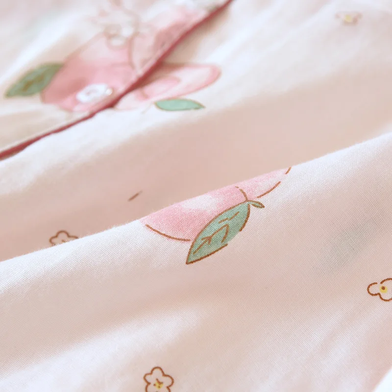 Pajamas Set For Women Peach Patterns Cotton Knitted Long Sleeves Sleepwear PJ Set Pink Soft 2 Pieces Pajamas