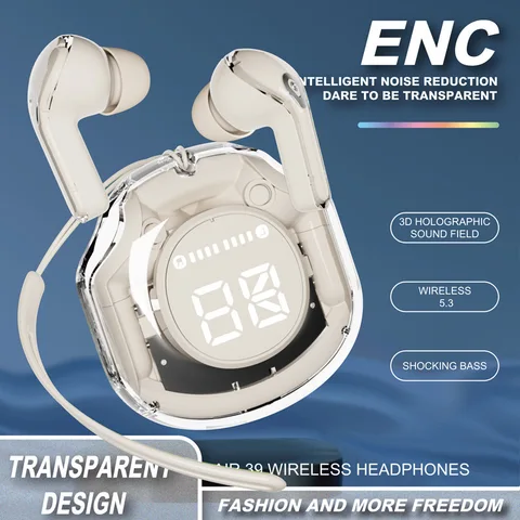 Новинка, прозрачные модные шумоподавляющие наушники Air39 с ENC, Bluetooth 5,3, Беспроводная Bluetooth-гарнитура, работает со всеми мобильными телефонами