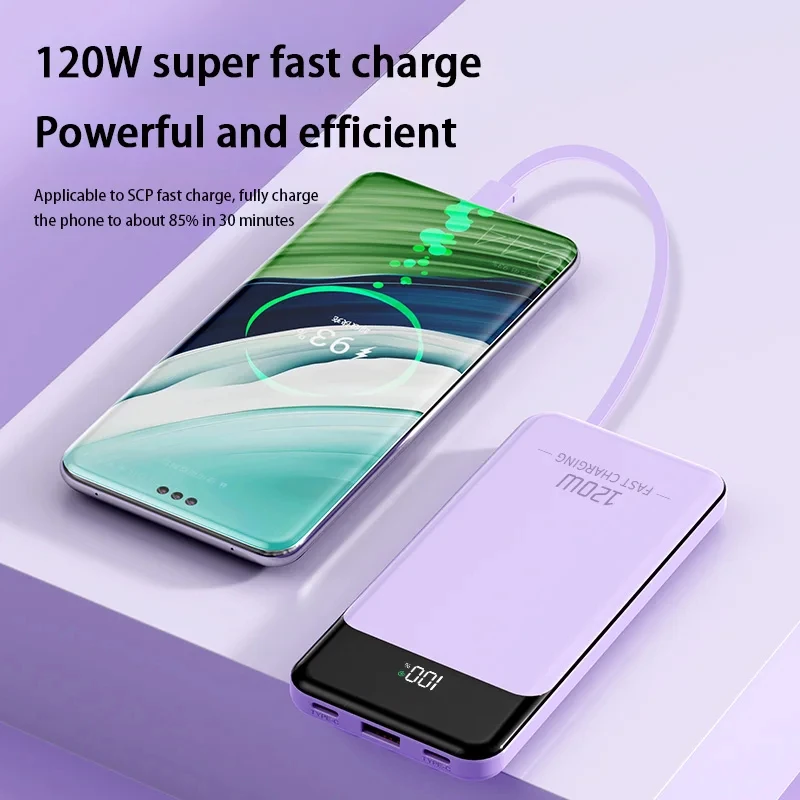 Фото ONEPLUS 200000 мАч, сверхбыстрая зарядка большой емкости, мобильный аккумулятор, удобный встроенный трехпроводной аккумулятор 120 Вт, подходит для iPhonei №5