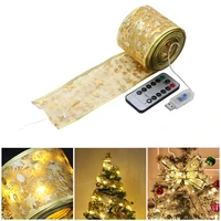 led 10m christmas fairy lights string double layer ribbon bows with usb remote christmas tree new year birthday party decor lamp