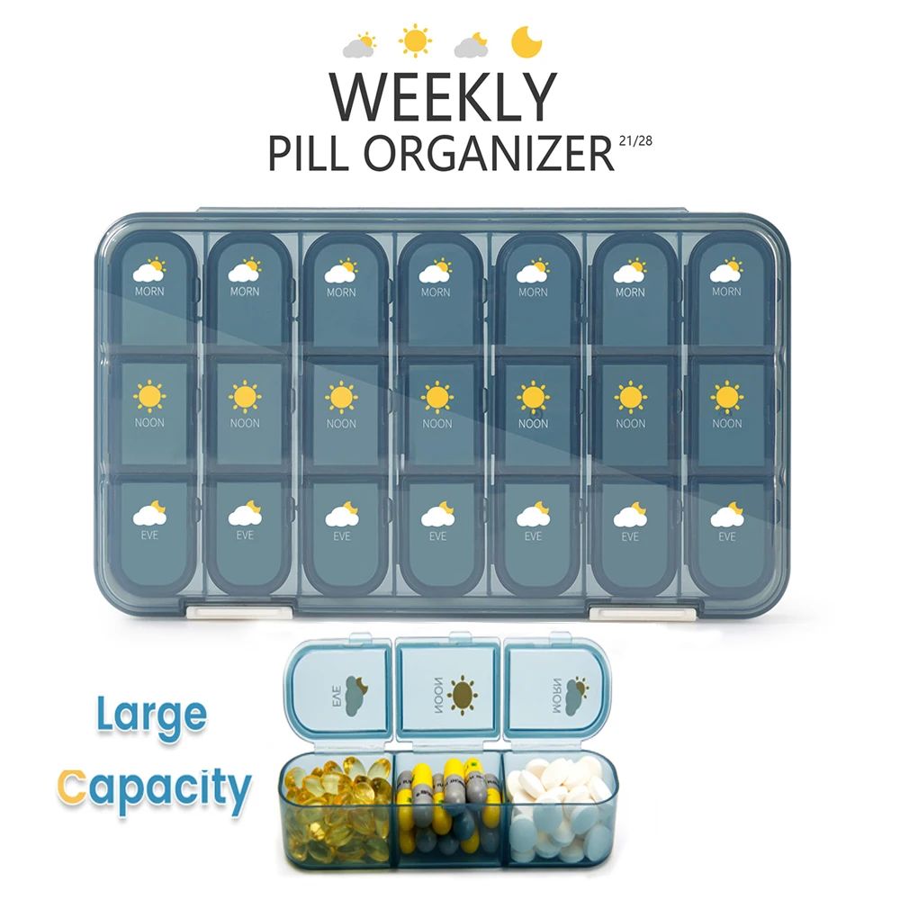 7 Days Portable Pill Box Large Capacity Medicine Storage Waterproof One Week Pill Case 21/28 Grids Detachable Box Health Care