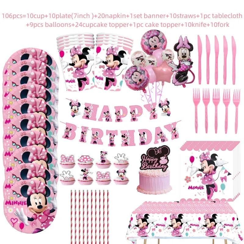 

Minnie Mouse Theme Birthday Party Decor Disposable Tableware Set Paper Cup Plate Kids Girl Birthday Party Decoration Supplies