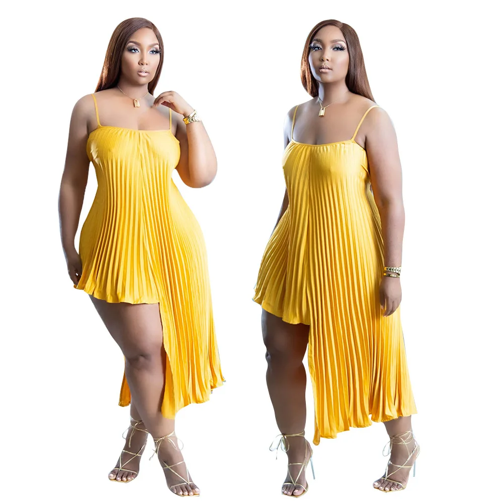 Plus Size Elegant Women Dress Ruffle Print Irregular Club Outfit Casual Sleeveless Luxury Gown 2023 Summer Evening Party Dress