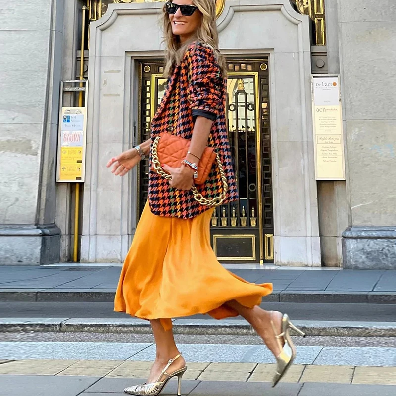 

Women Winter New Chic Houndstooth Print Suit Jackets Autumn Winter Commute Fashion Coats Vintage High Street Lapel Loose Blazer