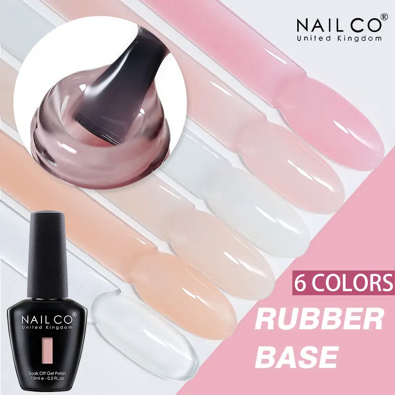 NAILCO Rubber Base Gel Polish Milky Pink Jelly White Beige 6Colors Glass Bottle Gel Varnish Manicure Semi Permanent Nail Art Gel