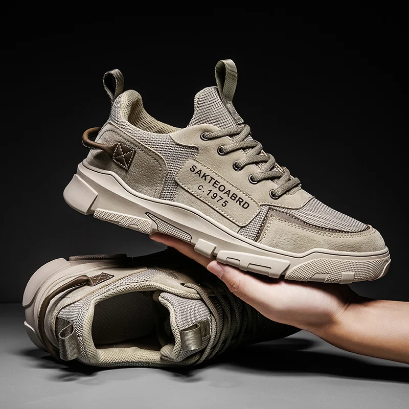 2022 Spring New Men Sports Shoes Vintage Style Runnnig Man Tooling Board Male Sneakers Non-Slip Air Mesh Beige |