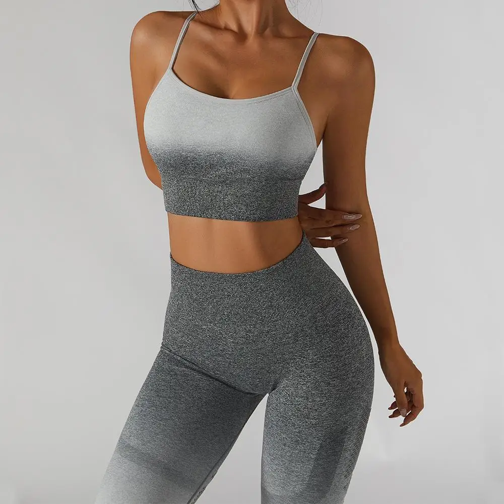 Women's Sportswear Gradient Seamless Yoga Set Workout Sport Set Fitness Clothing Women Gym Clothing High Waist Leggings Crop Top