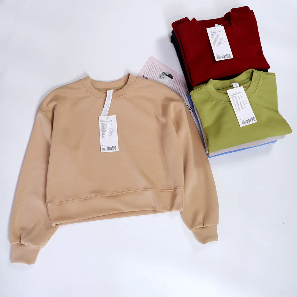 

LuluAutumn Winter Women Sports Long-sleeved T-shirt Casual Loose Round Neck Long Sleeve Cotton Sweatshirt Yoga Shirt Gym Clothe