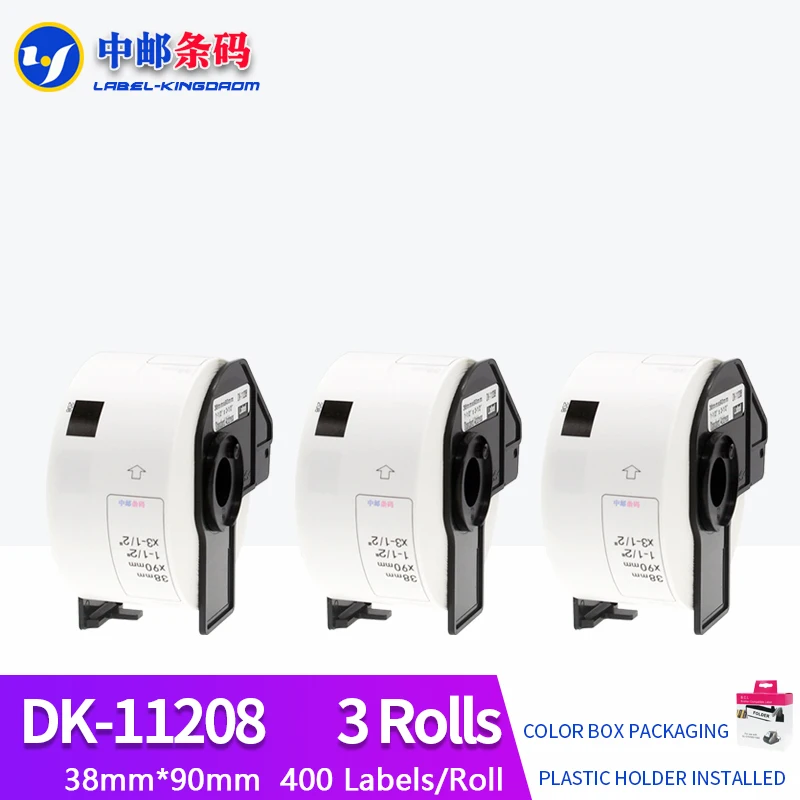 

3 Rolls Compatible DK-11208 Label 38*90mm 400Pcs for Brother QL-700/800/1060/1100 Thermal Printer All Include Plastic Holder