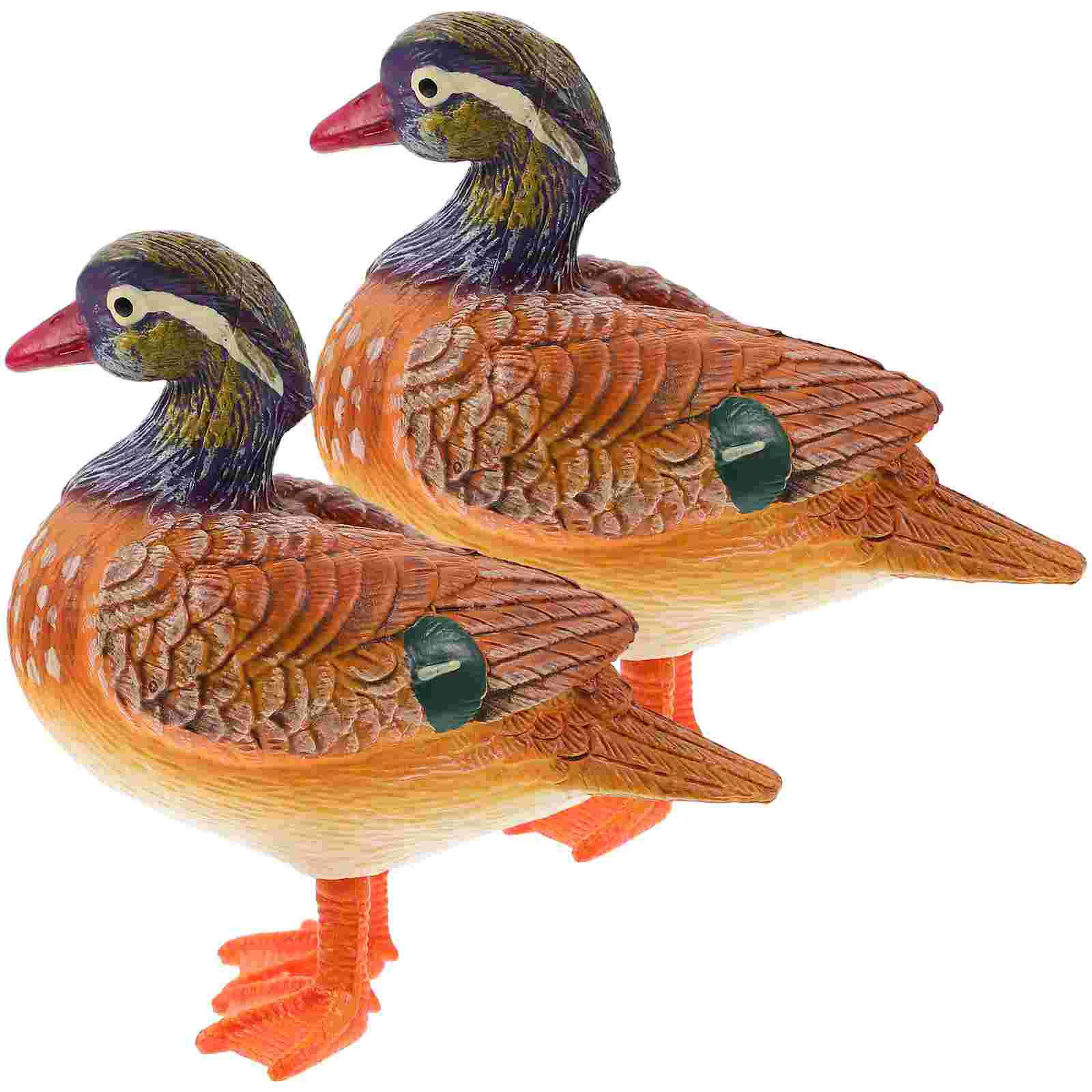 

2 Pcs Simulated Animal Ornaments Mandarin Duck Statue Desk Fake Bird Plastic Artificial Desktop