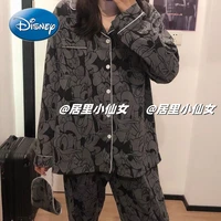 disney mickey minnie donald duck spring and autumn comic pajamas men and women long sleeved home service couple two piece suit
